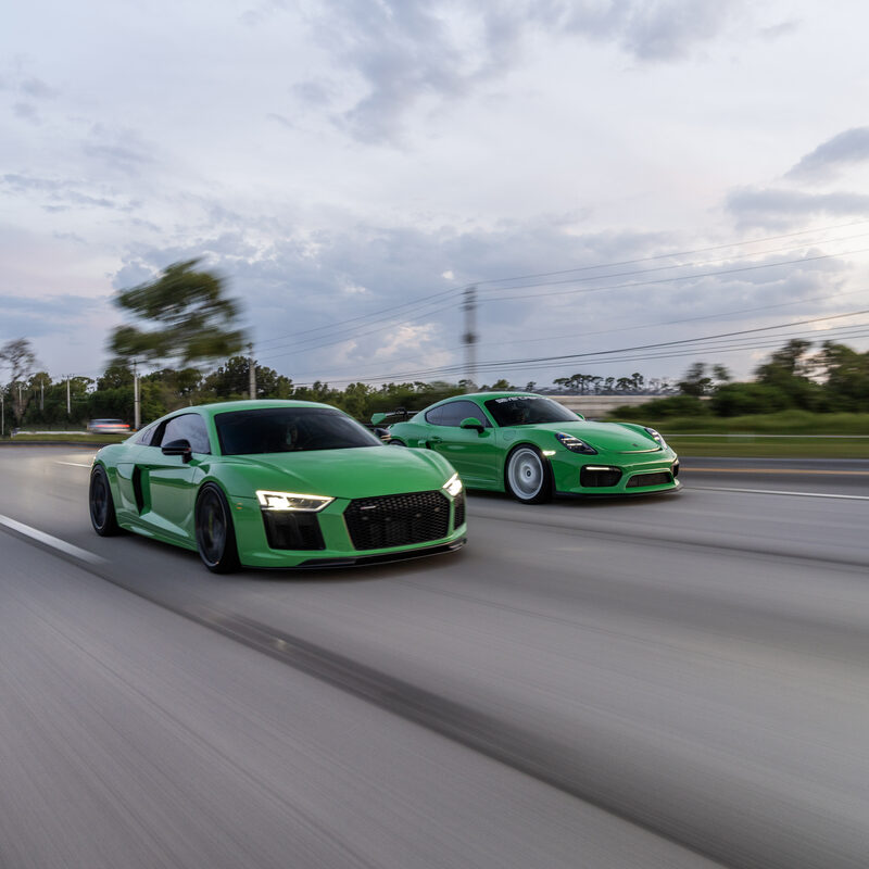 7C wheels on an Audi R8 and a Porsche Cayman